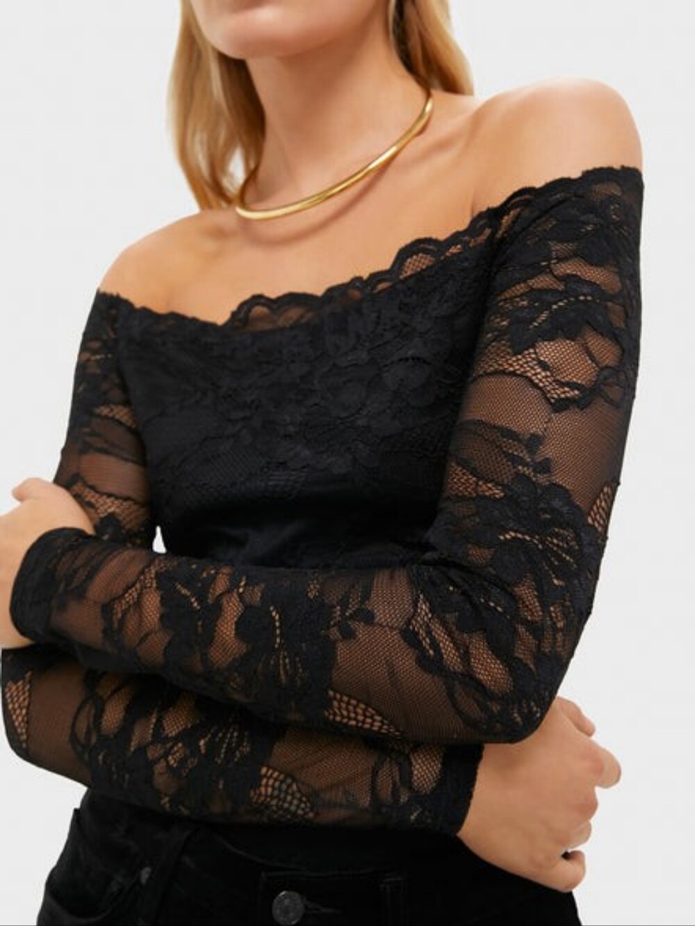 Flawed Tuckernuck Black Lace Off-Shoulder Bari Top